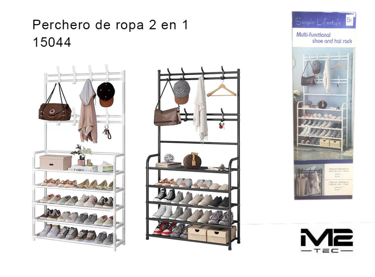 Perchero de Ropa con Estante para Zapatos 2 en 1